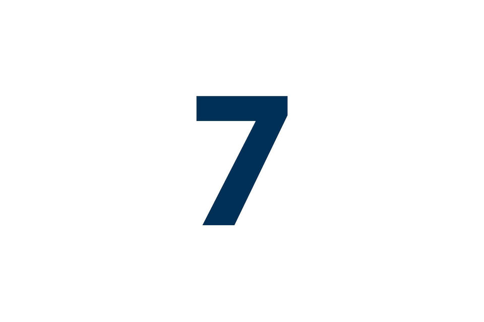 The number "seven" can be seen in blue on a white background.