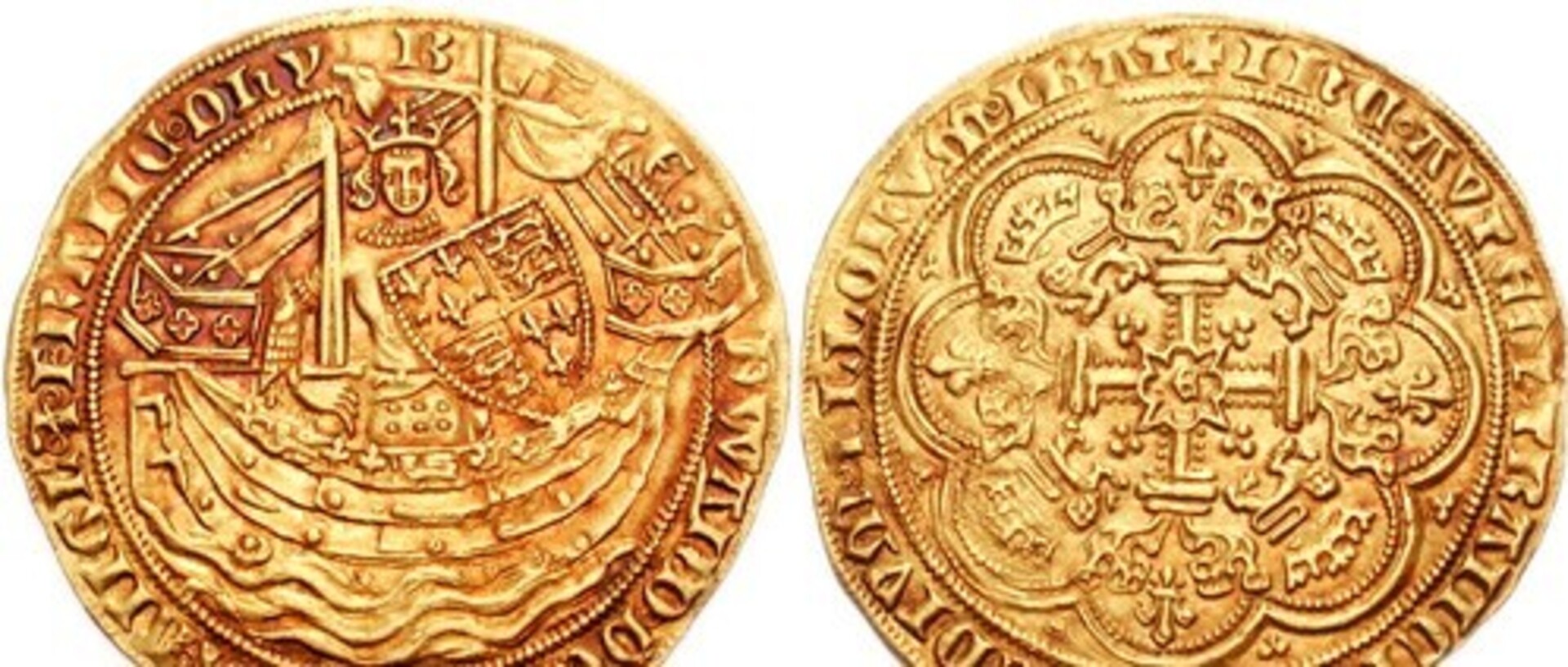 Front and back of a golden coin, that shows edward the third
