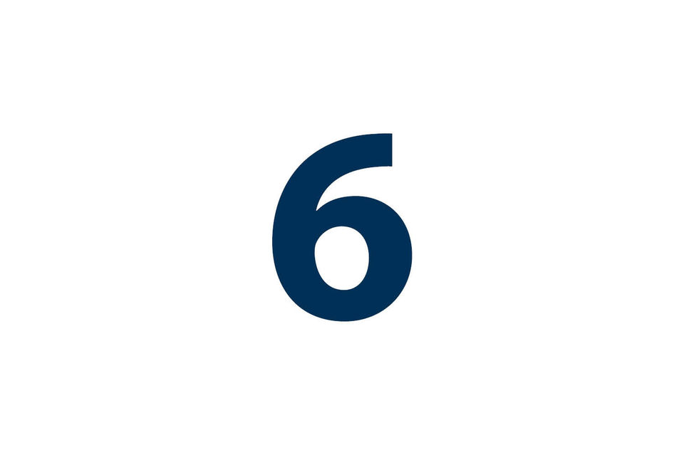 The number "six" can be seen in blue on a white background.