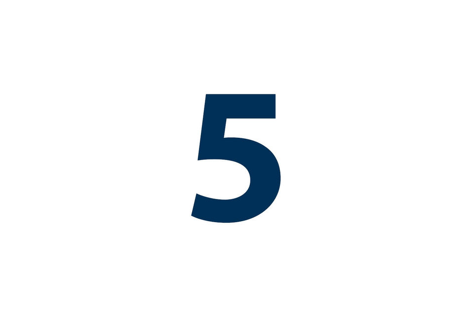 The number "five" can be seen in blue on a white background.