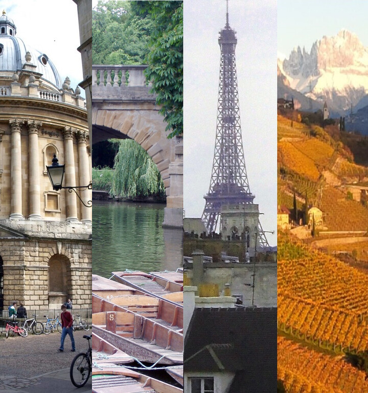 Collage of different images and places, including the Eiffel Tower in Paris