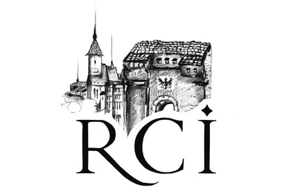 Logo des Projektes Regesta Civitatum Imperialium mit der Abkürzung RCI unterhalb einer stilisierten mittelalterlichen Stadtansicht mit Stadttor und Reichsadlert