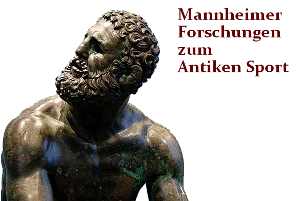 Oberkörper der Bronzestatue "Der Faustkämpfer vom Quirinal". Daneben steht in roter Schrift: "Mannheimer Forschungen zum Antiken Sport". 