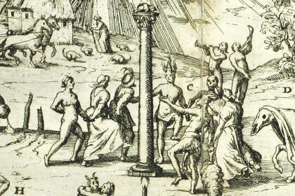 Titelblatt des Programmflyers mit Detailansicht aus: Der so genannte „Trierer Hexentanzplatz“ (1594)