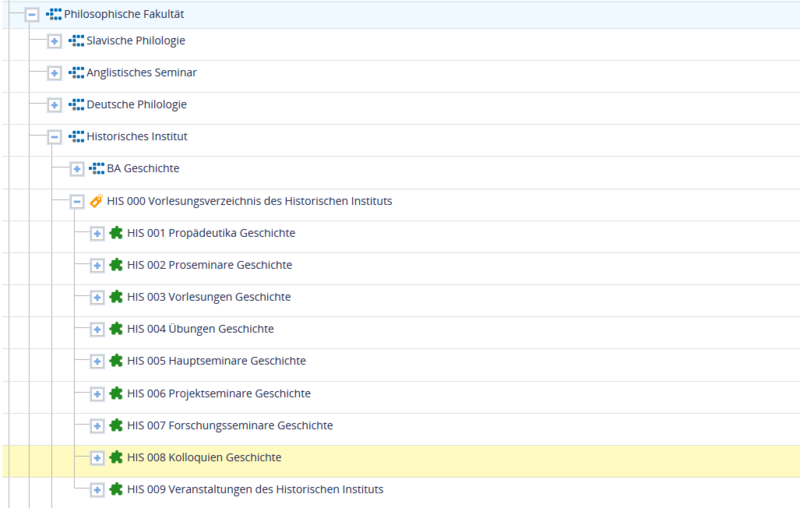 Screenshot vom Vorlesungsverzeichnis in Portal2. 