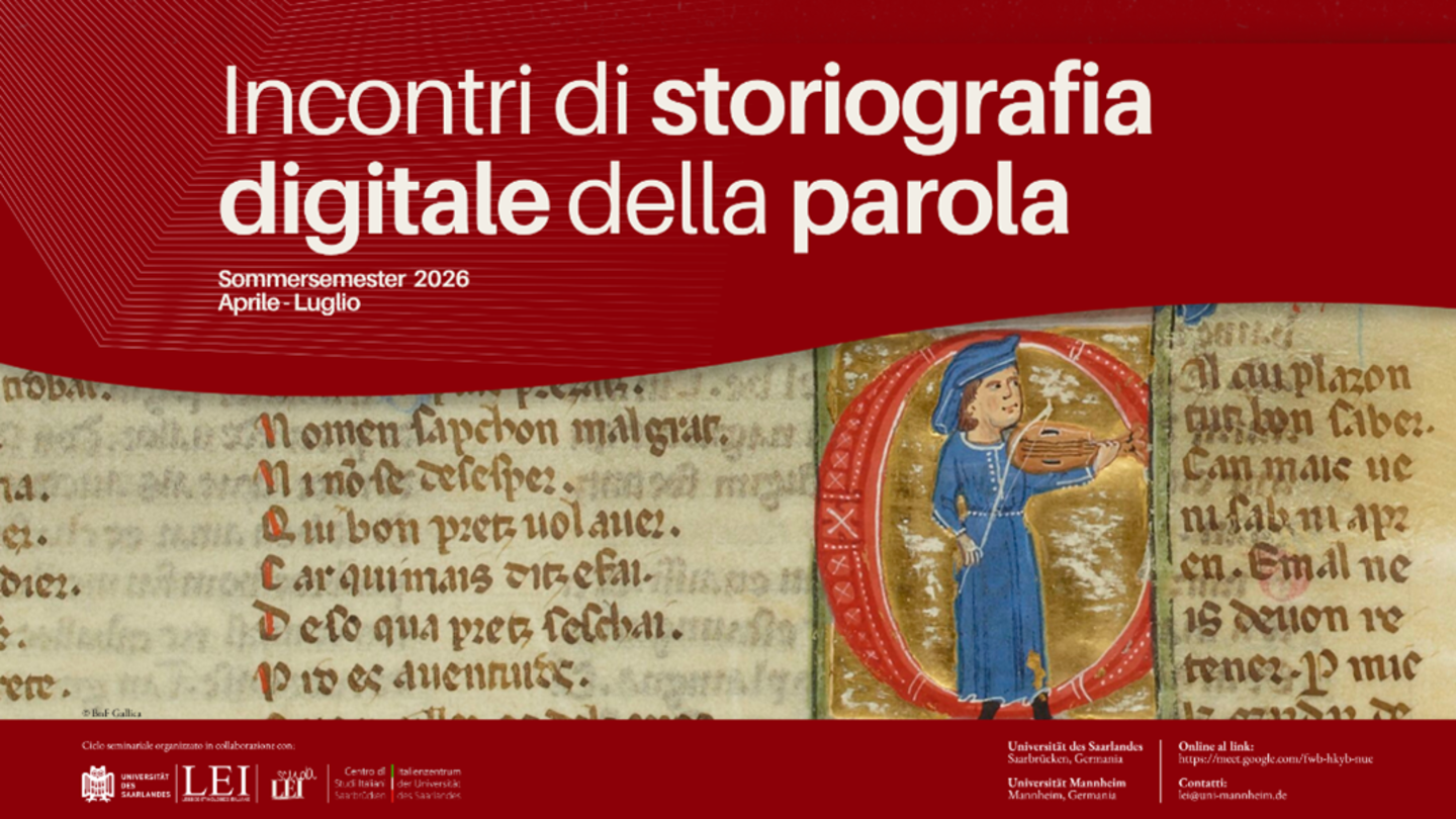 Veranstaltungsplakat zur Reihe "Incontri di Storiografia digitale della parola"