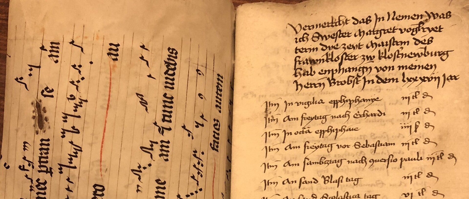 Erste Seite eines Rechnungsbuches aus dem Chorfrauenstift Klosterneuburg, von 1445.