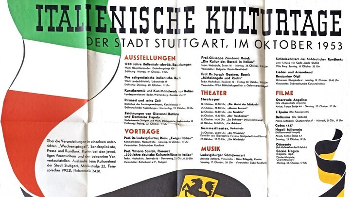 Ein Programmflyer der Italienischen Kulturtage der Stadt Stuttgart, im Oktober 1953