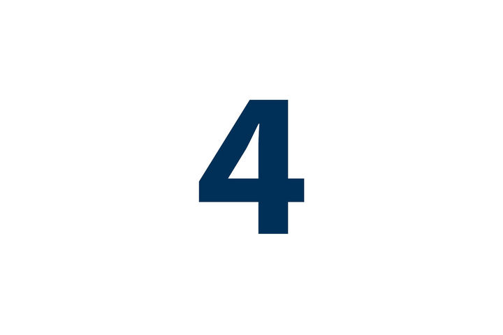 The number "four" can be seen in blue on a white background.