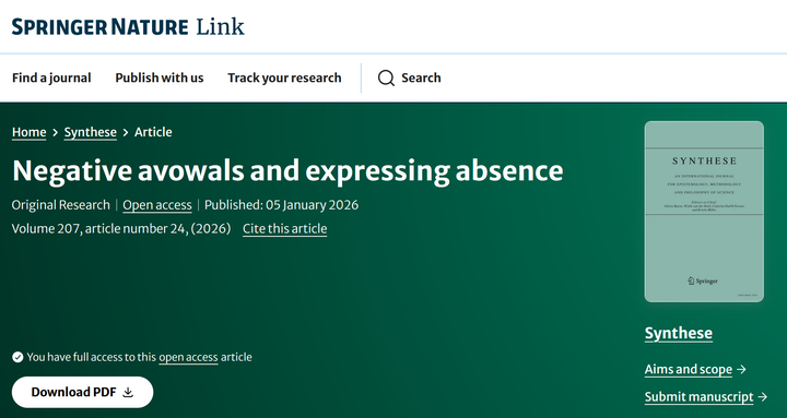 Screenshot Nadja-Mira Yolcu: “Negative Avowals and Expressing Absence” in: Synthese 207, 24